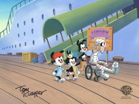 Animaniacs Original Production Cel on Original Background Signed by Tom Ruegger: Wakko, Yakko, Dot, and Dr. S Cheap