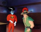 Freakazoid Original Production Cel on Original Production Background Signed by Tom Ruegger: Freakazoid and Huntsman Fashion