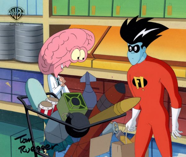 Freakazoid Original Production Cel on Original Production Background Signed by Tom Ruegger: Freakazoid and Lobe Fashion