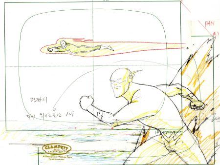 Justice League Original Production Layout Drawing: The Flash, Green Lantern Online Hot Sale