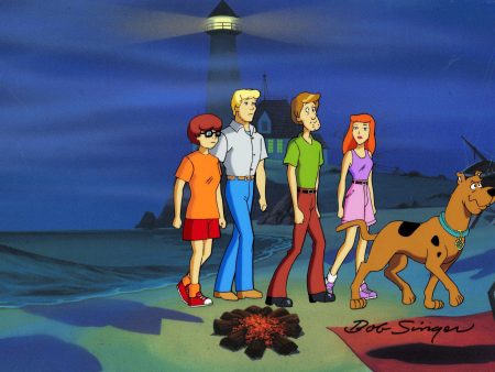 Scooby Doo Original Production Pan Cel Signed by Bob Singer With Matching Drawing: Mystery Gang For Sale