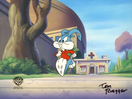 Tiny Toons Original Production Cel on Original Background Signed by Tom Ruegger: Buster Bunny For Discount