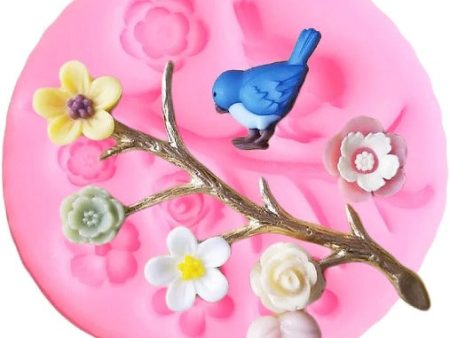 Silicone Mold - Bird on Branch with Leaves Online now